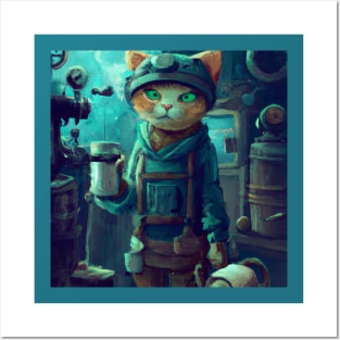 Steampunk Cat is Fixing the Machinery Posters and Art